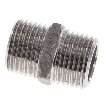 Double Nipple G1/2'' Stainless Steel Flat Seal 16bar (224.8psi) 22mm Hex