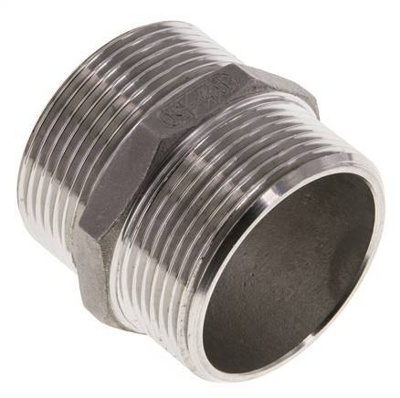 Double Nipple G1 1/2'' Stainless Steel Flat Seal 16bar (224.8psi) 51mm Hex