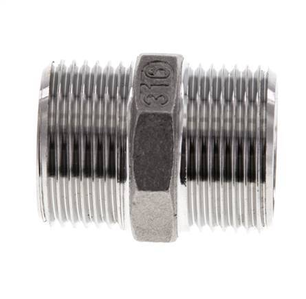 Double Nipple G3/4'' Stainless Steel Flat Seal 16bar (224.8psi) 29mm Hex