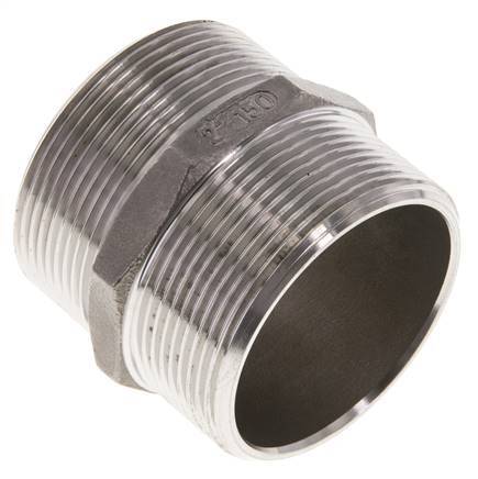 Double Nipple G2'' Stainless Steel Flat Seal 16bar (224.8psi) 62mm Hex