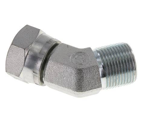 45deg Angled Fitting G3/4'' Female x Male High Pressure Steel 60° Cone 175bar (2458.75psi) Hydraulic