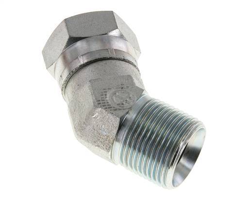 45deg Angled Fitting G1'' Female x Male High Pressure Steel 60° Cone 150bar (2107.5psi) Hydraulic