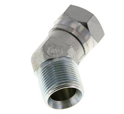 45deg Angled Fitting G1'' Female x Male High Pressure Steel 60° Cone 150bar (2107.5psi) Hydraulic