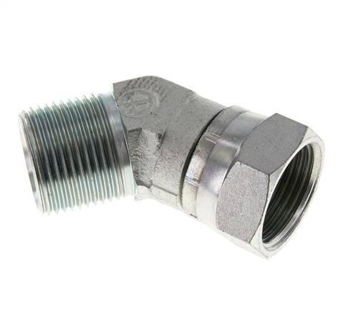 45deg Angled Fitting G1'' Female x Male High Pressure Steel 60° Cone 150bar (2107.5psi) Hydraulic