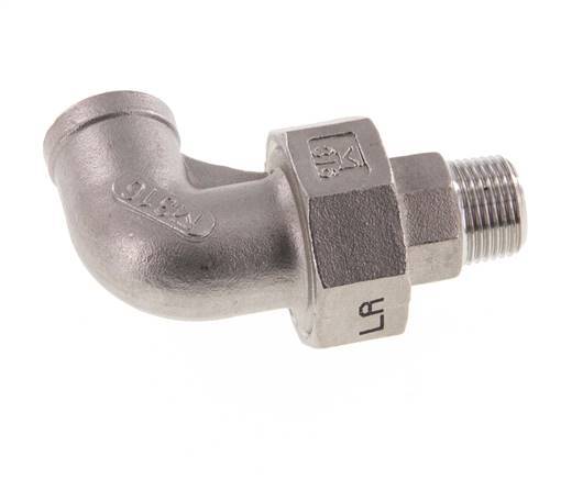90deg Angled Connector 3/8'' Male R x Female Rp Stainless Steel Conical Seal 16bar (224.8psi)