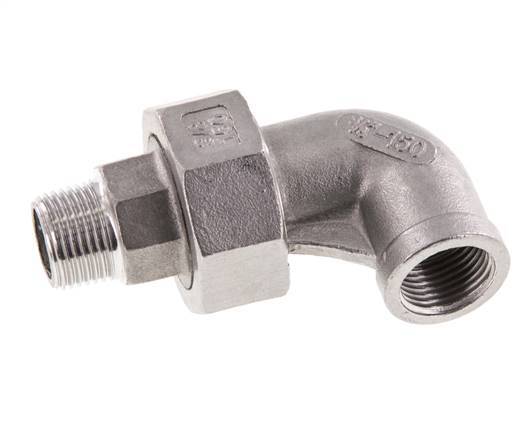 90deg Angled Union Connector 3/8'' Male R x Female Rp Stainless Steel Flat Seal PTFE 16bar (224.8psi)