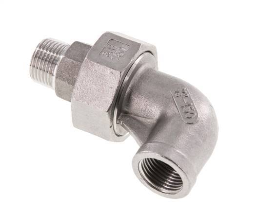 90deg Angled Union Connector 3/8'' Male R x Female Rp Stainless Steel Flat Seal PTFE 16bar (224.8psi)