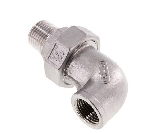 90deg Angled Union Connector 1/2'' Male R x Female Rp Stainless Steel Flat Seal PTFE 16bar (224.8psi)