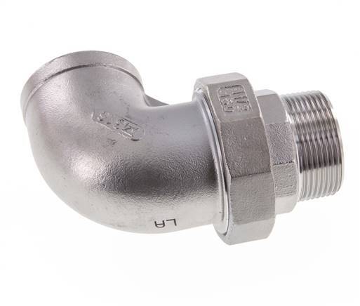 90deg Angled Union Connector 1 1/4'' Male R x Female Rp Stainless Steel Flat Seal PTFE 16bar (224.8psi)