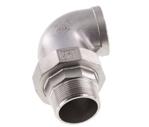 90deg Angled Union Connector 1 1/4'' Male R x Female Rp Stainless Steel Flat Seal PTFE 16bar (224.8psi)