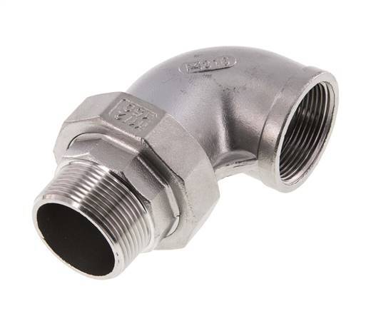 90deg Angled Union Connector 1 1/4'' Male R x Female Rp Stainless Steel Flat Seal PTFE 16bar (224.8psi)