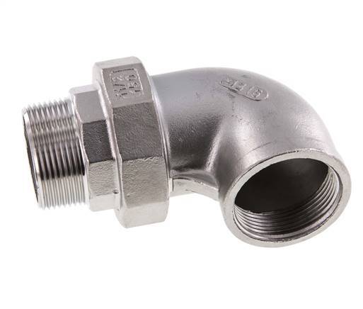 90deg Angled Union Connector 1 1/4'' Male R x Female Rp Stainless Steel Flat Seal PTFE 16bar (224.8psi)