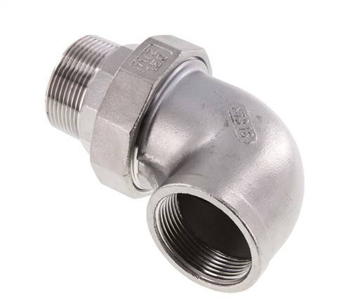 90deg Angled Union Connector 1 1/4'' Male R x Female Rp Stainless Steel Flat Seal PTFE 16bar (224.8psi)