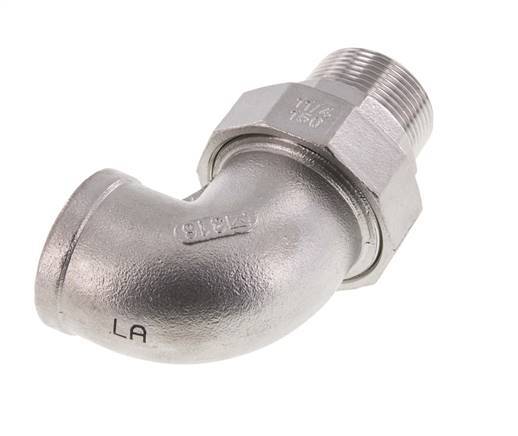 90deg Angled Union Connector 1 1/2'' Male R x Female Rp Stainless Steel Flat Seal PTFE 16bar (224.8psi)