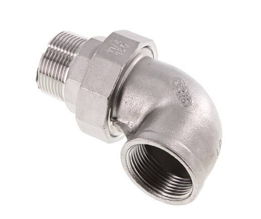 90deg Angled Union Connector 1 1/2'' Male R x Female Rp Stainless Steel Flat Seal PTFE 16bar (224.8psi)