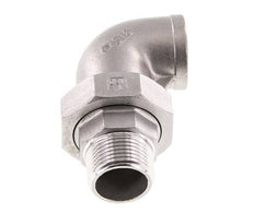 90deg Angled Union Connector 1'' Male R x Female Rp Stainless Steel Flat Seal PTFE 16bar (224.8psi)