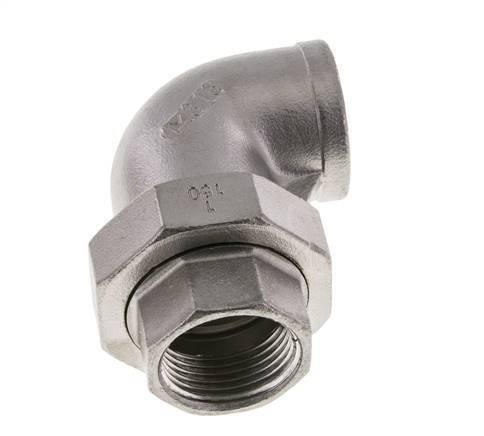 90deg Angled Union Connector Rp1'' Female Stainless Steel Flat Seal PTFE 16bar (224.8psi)