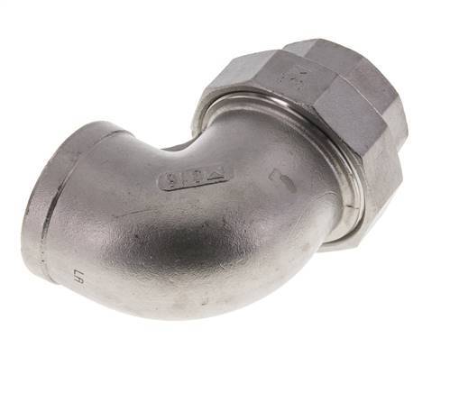90deg Angled Union Connector Rp1 1/2'' Female Stainless Steel Flat Seal PTFE 16bar (224.8psi)