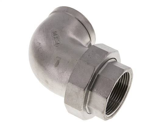 90deg Angled Union Connector Rp1 1/2'' Female Stainless Steel Flat Seal PTFE 16bar (224.8psi)