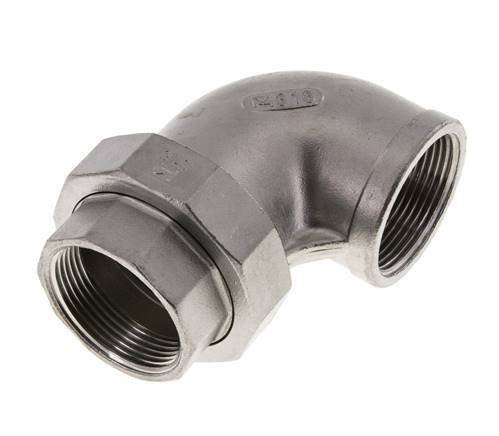 90deg Angled Union Connector Rp1 1/2'' Female Stainless Steel Flat Seal PTFE 16bar (224.8psi)