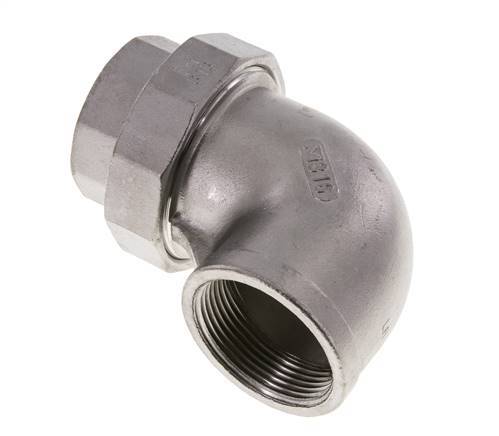 90deg Angled Union Connector Rp1 1/2'' Female Stainless Steel Flat Seal PTFE 16bar (224.8psi)