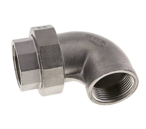 90deg Angled Union Connector Rp1 1/4'' Female Stainless Steel Flat Seal PTFE 16bar (224.8psi)