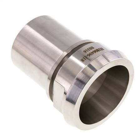 DIN 11851 Sanitary (Dairy) Fitting 86mm Cone x 2 1/2 inch (63 mm) Hose Pillar Stainless Steel Safety Collar