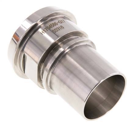 DIN 11851 Sanitary (Dairy) Fitting 56mm Cone x 1 1/2 inch (38 mm) Hose Pillar Stainless Steel Safety Collar