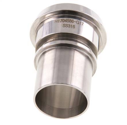 DIN 11851 Sanitary (Dairy) Fitting 56mm Cone x 1 1/2 inch (38 mm) Hose Pillar Stainless Steel Safety Collar