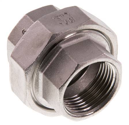 Union Straight Connector Rp1'' Female Stainless Steel Flat Seal PTFE 16bar (224.8psi)