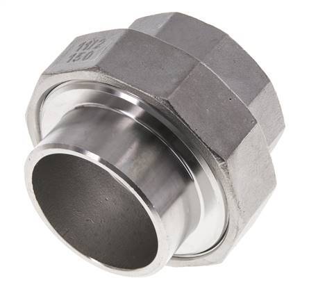 Union Straight Connector Rp1 1/2'' Female x 48.3mm Weld End Stainless Steel Flat Seal PTFE 150bar (2107.5psi)