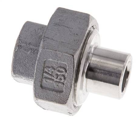 Union Straight Connector Rp1/4'' Female x 13.5mm Weld End Stainless Steel Flat Seal PTFE 150bar (2107.5psi)