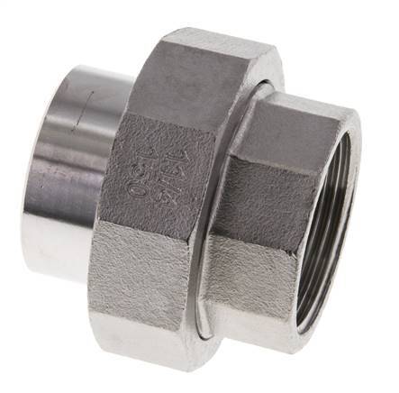 Union Straight Connector Rp1 1/4'' Female x 42.4mm Weld End Stainless Steel Flat Seal PTFE 150bar (2107.5psi)