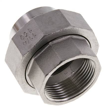 Union Straight Connector Rp1 1/4'' Female x 42.4mm Weld End Stainless Steel Flat Seal PTFE 150bar (2107.5psi)
