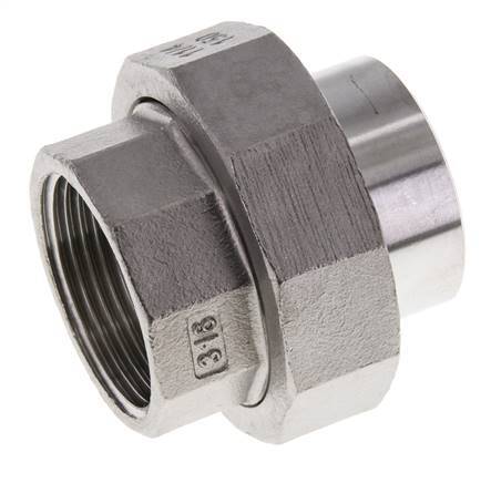 Union Straight Connector Rp1 1/4'' Female x 42.4mm Weld End Stainless Steel Flat Seal PTFE 150bar (2107.5psi)
