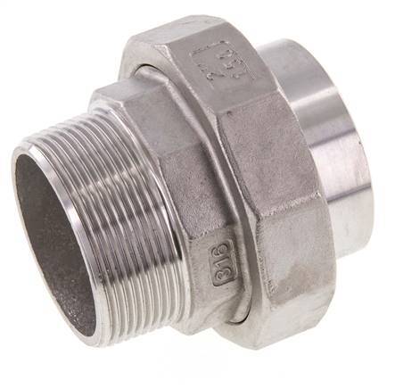 Union Straight Connector R2'' Male x 60.3mm Weld End Stainless Steel Conical Seal 16bar (224.8psi)