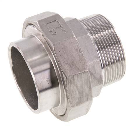 Union Straight Connector R2'' Male x 60.3mm Weld End Stainless Steel Conical Seal 16bar (224.8psi)