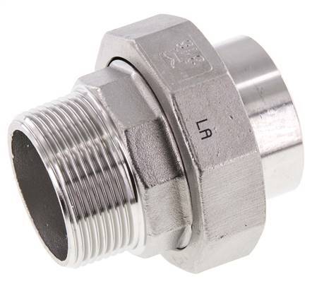 Union Straight Connector R1 1/2'' Male x 48.3mm Weld End Stainless Steel Flat Seal PTFE 16bar (224.8psi)