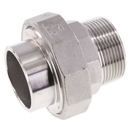 Union Straight Connector R1 1/2'' Male x 48.3mm Weld End Stainless Steel Flat Seal PTFE 16bar (224.8psi)