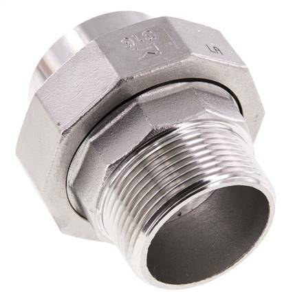 Union Straight Connector R1 1/2'' Male x 48.3mm Weld End Stainless Steel Flat Seal PTFE 16bar (224.8psi)
