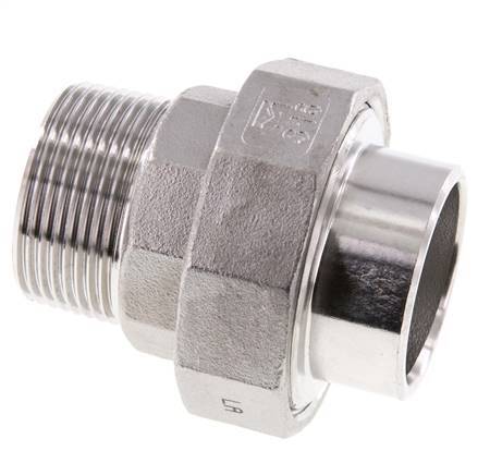 Union Straight Connector R1 1/4'' Male x 42.4mm Weld End Stainless Steel Flat Seal PTFE 16bar (224.8psi)
