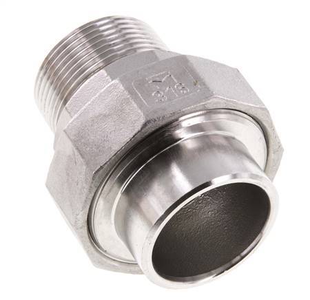 Union Straight Connector R1 1/4'' Male x 42.4mm Weld End Stainless Steel Flat Seal PTFE 16bar (224.8psi)