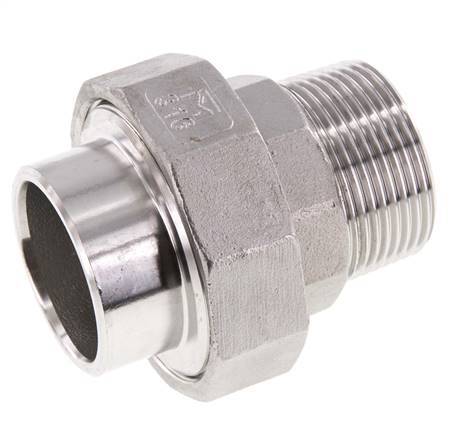 Union Straight Connector R1 1/4'' Male x 42.4mm Weld End Stainless Steel Flat Seal PTFE 16bar (224.8psi)