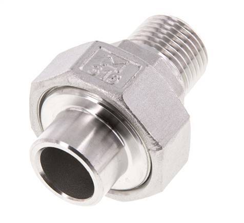Union Straight Connector R1/2'' Male x 21.3mm Weld End Stainless Steel Flat Seal PTFE 16bar (224.8psi)
