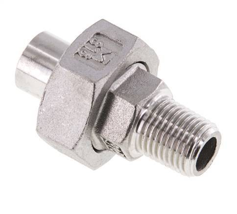 Union Straight Connector R1/4'' Male x 13.5mm Weld End Stainless Steel Flat Seal PTFE 16bar (224.8psi)