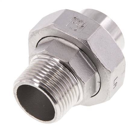 Union Straight Connector R1'' Male x 33.7mm Weld End Stainless Steel Flat Seal PTFE 16bar (224.8psi)