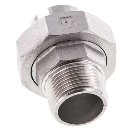 Union Straight Connector R1'' Male x 33.7mm Weld End Stainless Steel Flat Seal PTFE 16bar (224.8psi)