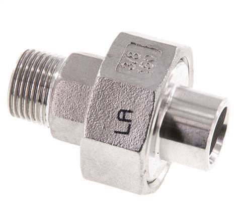 Union Straight Connector R3/8'' Male x 17.2mm Weld End Stainless Steel Flat Seal PTFE 16bar (224.8psi)