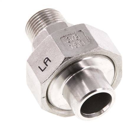 Union Straight Connector R3/8'' Male x 17.2mm Weld End Stainless Steel Flat Seal PTFE 16bar (224.8psi)