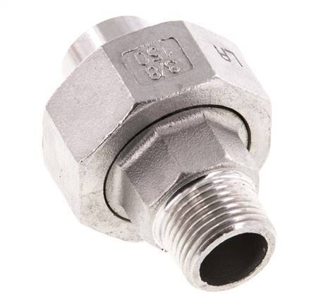 Union Straight Connector R3/8'' Male x 17.2mm Weld End Stainless Steel Flat Seal PTFE 16bar (224.8psi)